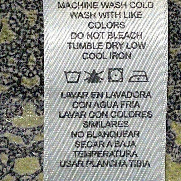 Emma James ruffle earth tone print button front bracelet sleeve blouse 12 EUC - Picture 14 of 14